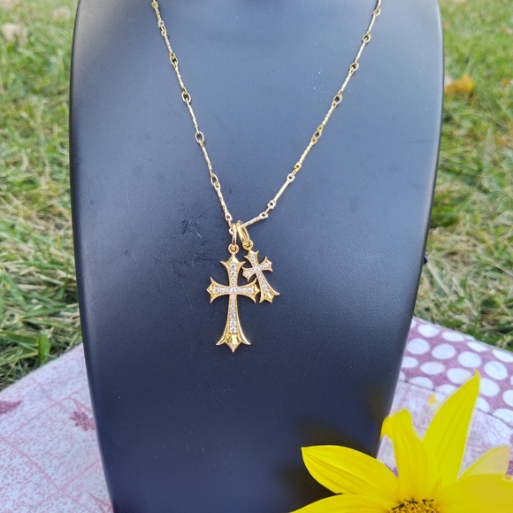 Diamond Double Cross Necklace,Cross Necklace for Women Gold Layered Trendy neck - Picture 5 of 5